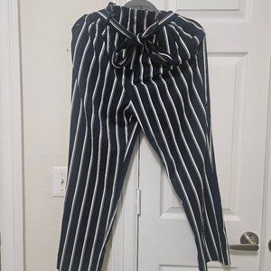 H&M Striped Navy Paperbag Pants